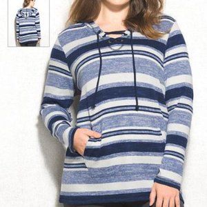 Cozy Stripe Sweater Knit Lace Up Pullover Hoodie - NWT!